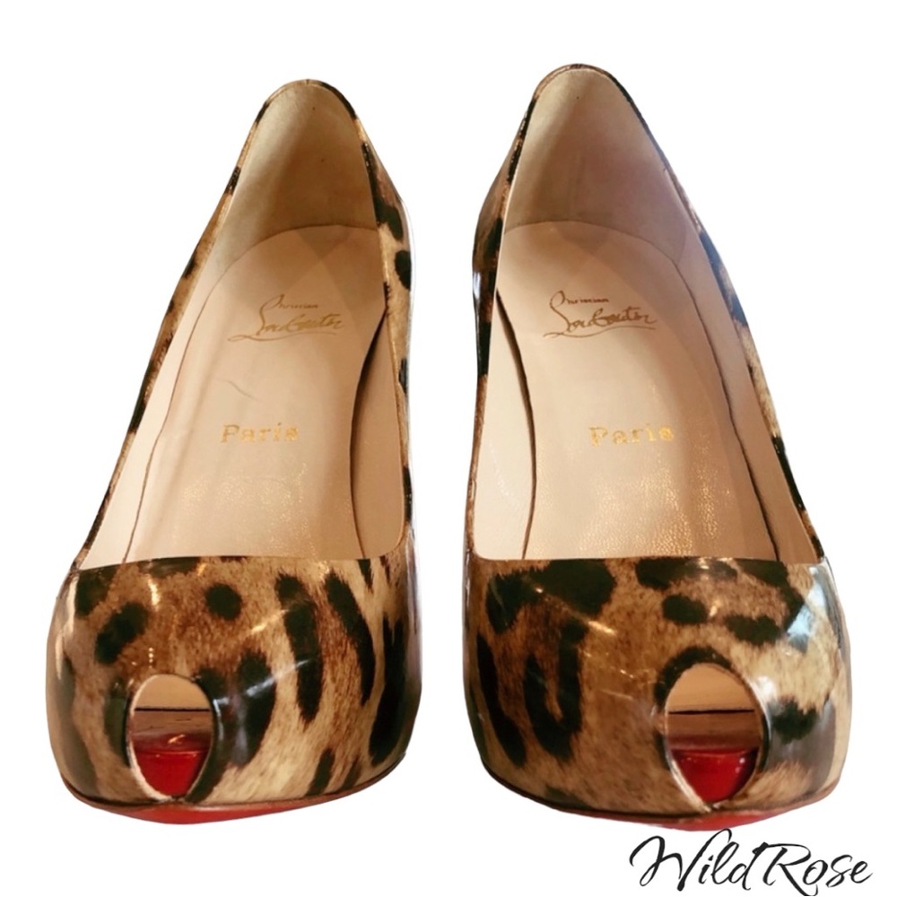CHRISTIAN LOUBOUTIN “Open Clic” Leopard Patent Peep Toe Pumps SZ 37 - Picture 5 of 17